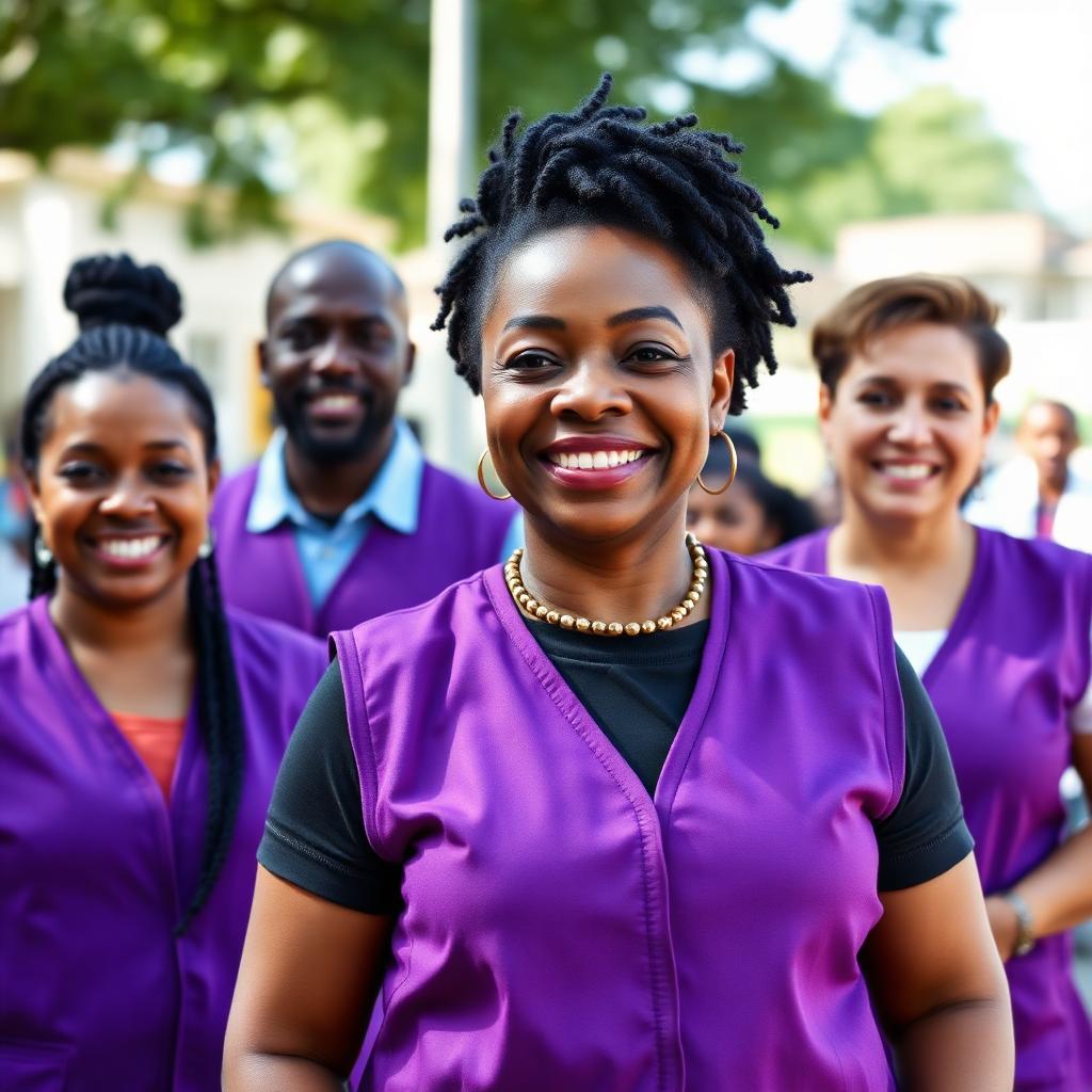 House of LaClaire founder and volunteers in matching purple vests at a community event