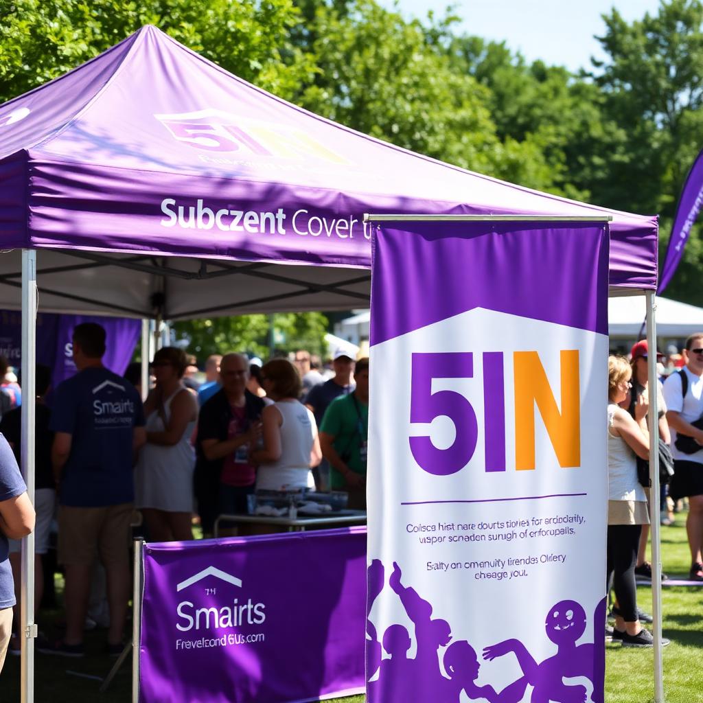 Branded sponsor tent at a community 5K event
